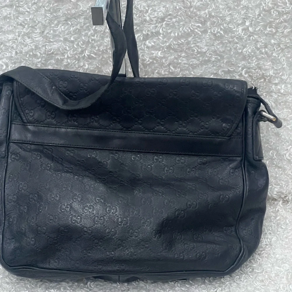Gucci Guccissima Black Leather Messenger Bag